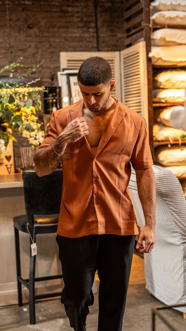 Camisa de Lino cuello Mao||Avellana - Image 2
