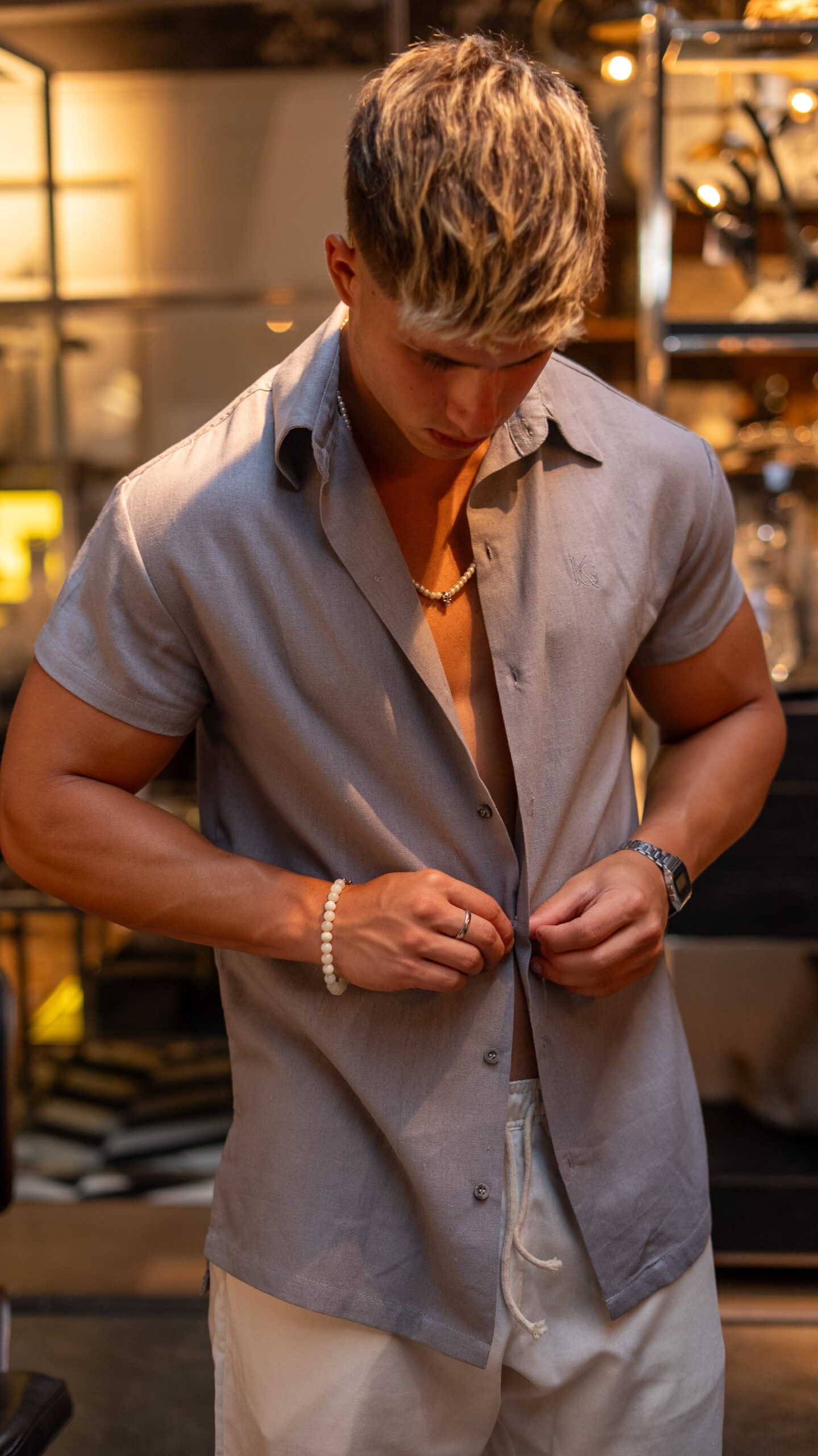 Camisa de Lino Milan Rock|| Manga Corta